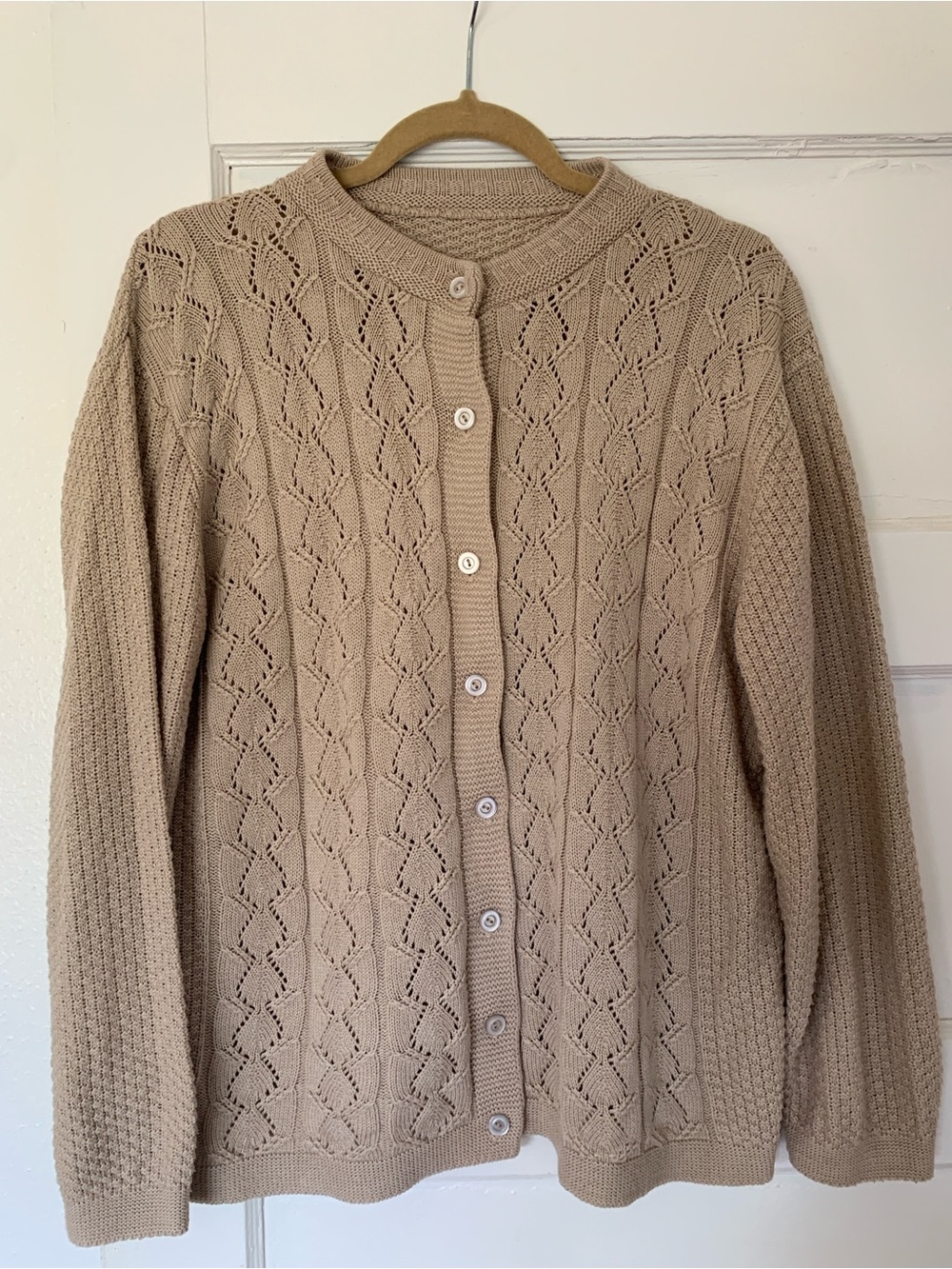 Classic Crewneck Knit Cardigan - Beige